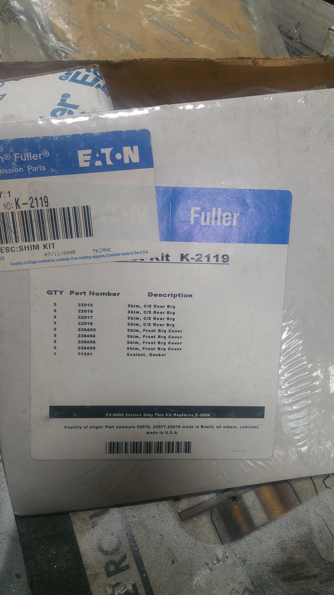 K2119 EATON FULLER TRANSMISSION SHIM KIT FS5005